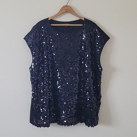 Lane Bryant Black Sequin Mesh Front Sleeveless Blouse Size 22 - Picture 1 of 5